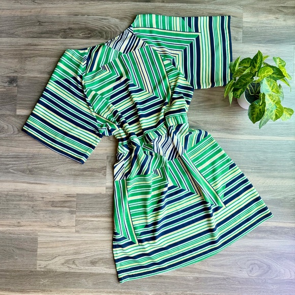 Antonio Melani Jenna Dress Spring Green Navy Geometric Stripe Cinched Size 12 - Picture 12 of 13